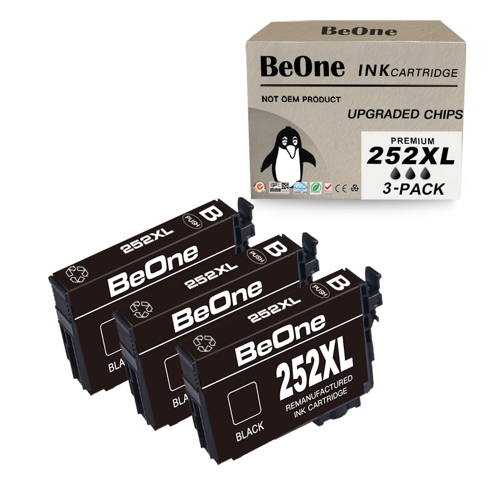 BeOne 252XL Ink Cartridges Remanufactured Replacement for Epson T252XL T252 254XL 3-Pack to Use with Workforce WF-3620 WF-3630 WF-3640 WF-7110 WF-7210