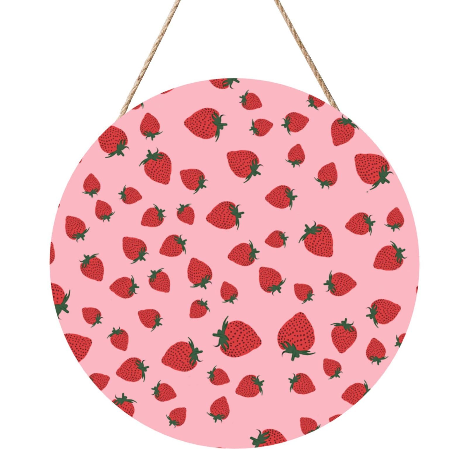 InOmak Strawberry Fruits Pattern, Round Wood Panel Painting 12 in, Wall Hanging Painting For Home
