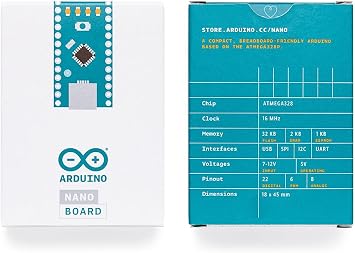 Arduino Nano [A000005] - Compact ATmega328P Microcontroller with 22 Digital I/O Pins, 8 Analog Inputs, USB Connectivity, and Arduino IDE Compatibility for Prototyping and DIY Projects