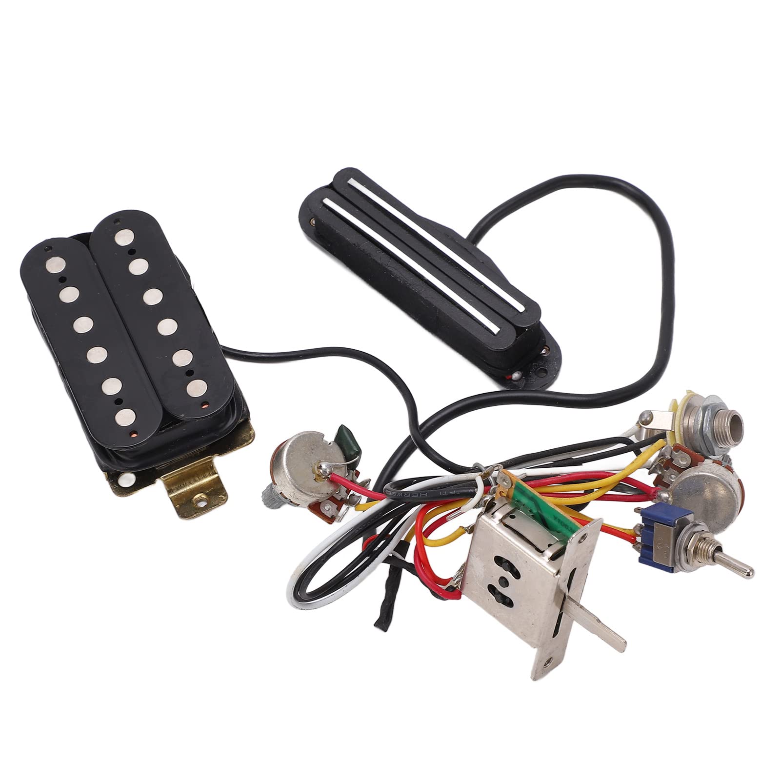 RiToEasysports Arnés de cableado de guitarra, kit precableado de doble riel con potenciómetro de 1T1V A500k B500k, diseño de blindaje de ruido para actualización de guitarra eléctrica