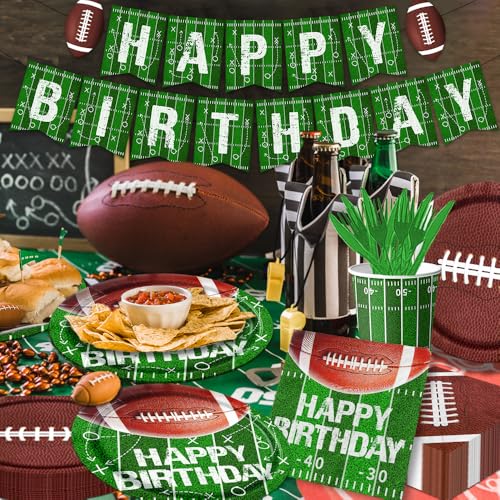 Football Birthday Party Decorations Football Plates Napkins Tablecloth Banner Football Party Supplies Tableware Set for Football Game Day Tailgate Party Decorations, Serve 25 - Image 6