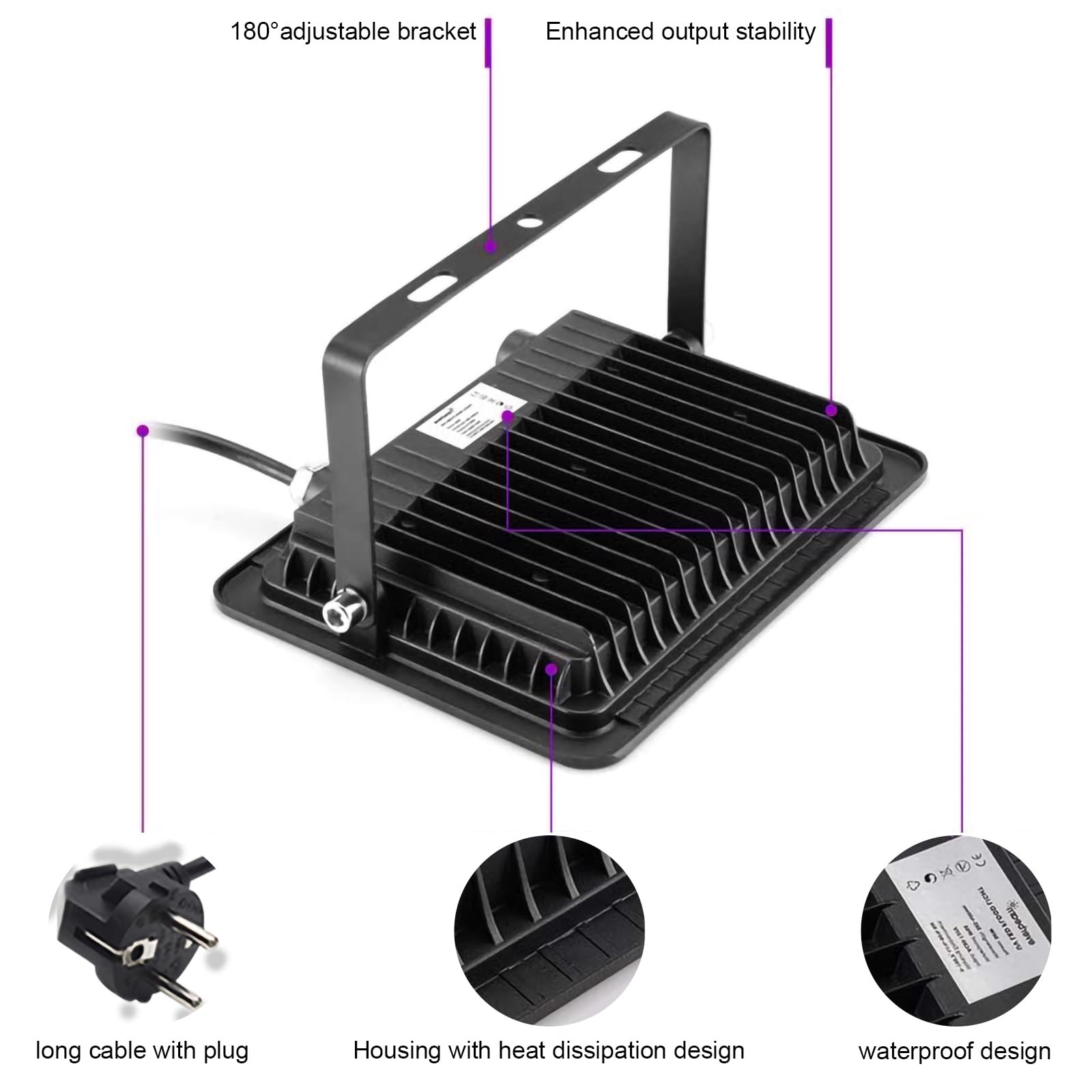 CREATESTAR LED Luce Nera 100W 1 Pezzi, 365nm Faro UV LED IP66 Impermeabile Faretto, Lampada per Festa Glow Poster Fluorescente Halloween Acquario Bar Discoteca