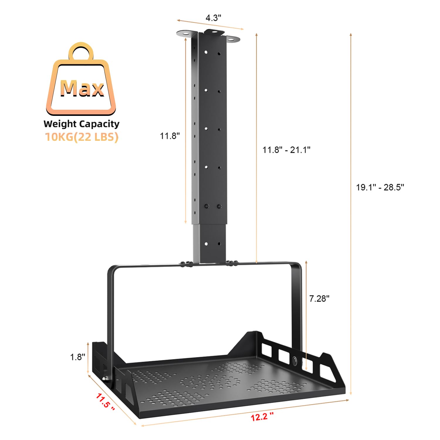 Salange Soporte de techo extensible para proyector con bandeja, estante universal 3 en 1 para proyector de techo y pared, soporte inclinable de 45 ° para hogar, oficina, escuela