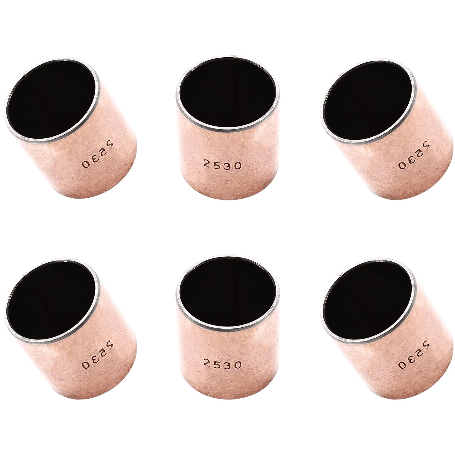 Aicosineg Oilless Bushings 25mm Bore x 28mm OD x 30mm Length Plain Bearings Wrapped Carbon Steel Base 2530 Sleeve Bearing 6pcs