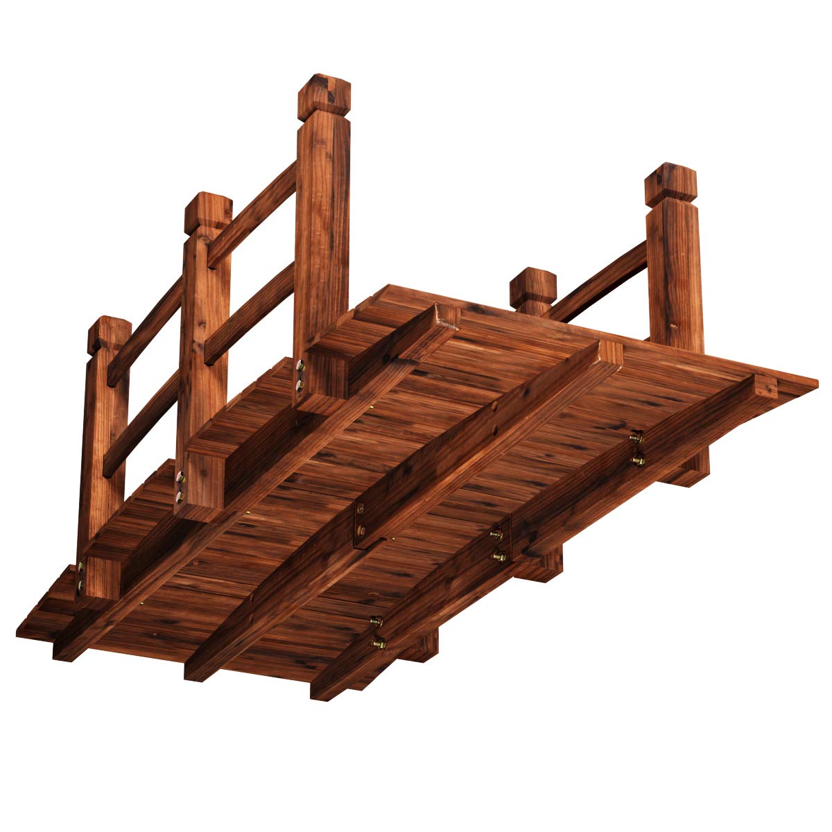 GOPLUS Holzbrücke aus Tannenholz, Gartenbrücke bis 100 kg, Teichbrücke Braun, Zierbrücke mit Geländer, 150x67x55cm (Braun)