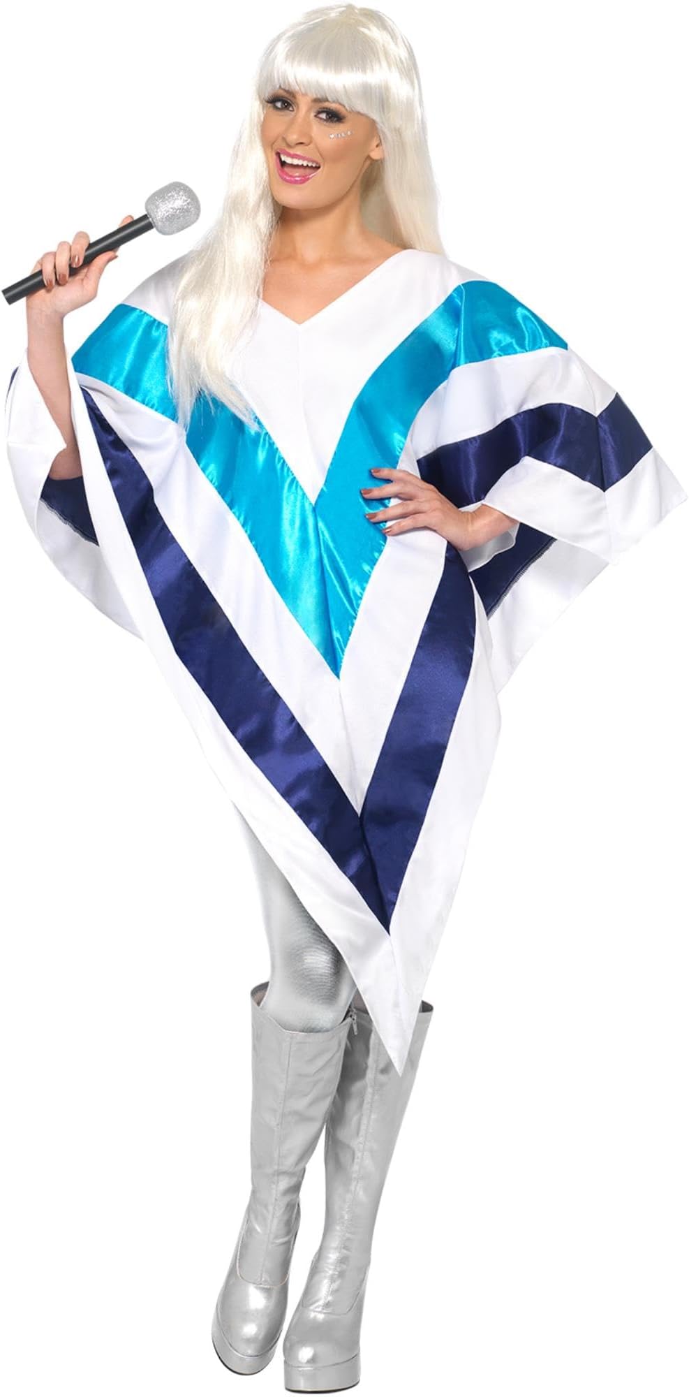 Smiffys Super Trooper Poncho, White , 1970's Disco Fancy Dress, Adult Dress Up Costumes, One Size Halloween