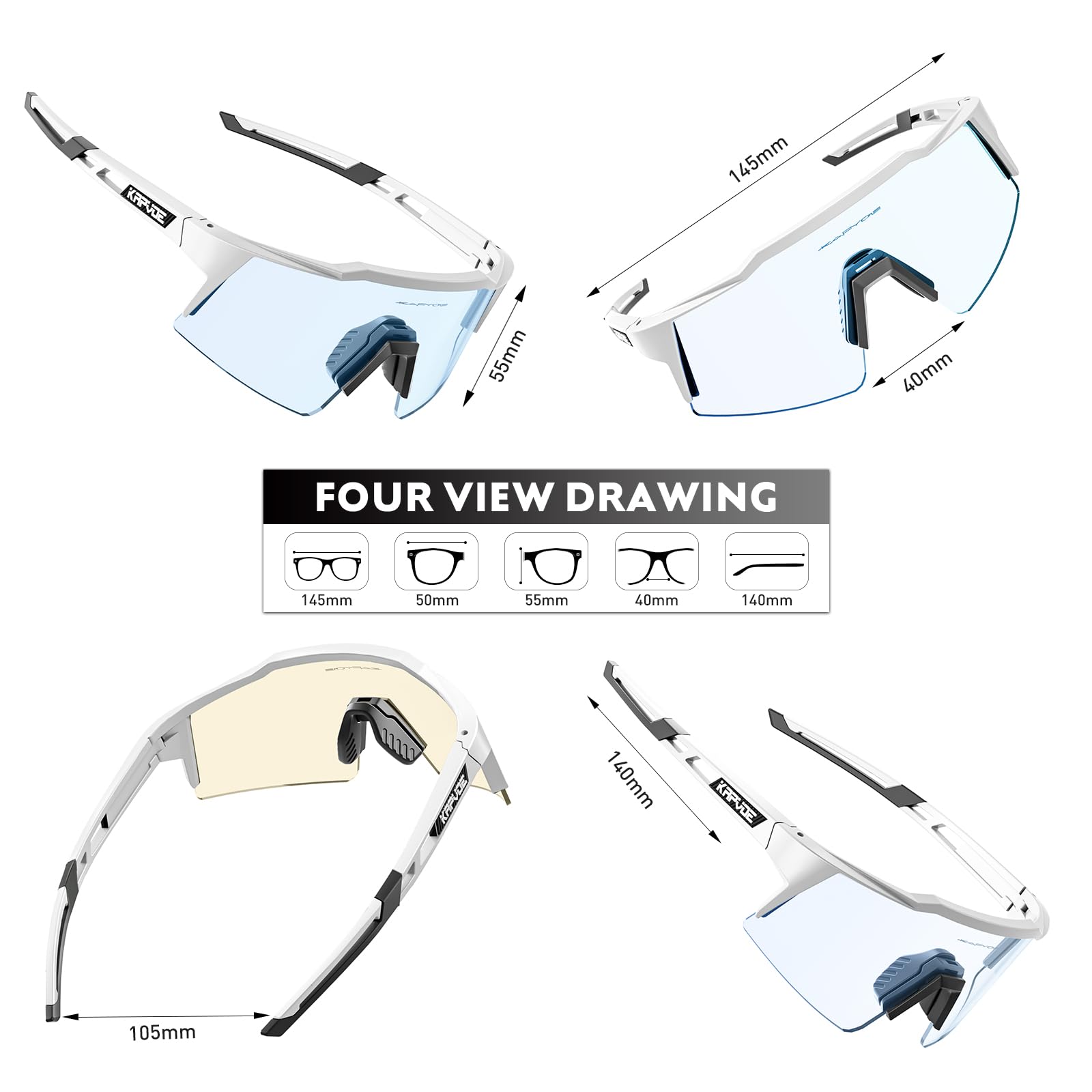 KAPVOE Occhiali da ciclismo fotocromatici UV400 uomo donna TR90 K9023 | Occhiali da ciclismo fotocromatici, UV400 Protezione, Struttura TR90 e supporto interno integrato
