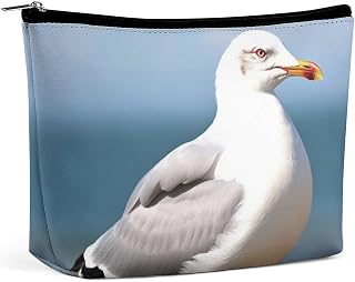 Cute Seagull Makeup Bag, Portable PU Leather Cosmetic Bag with Zipper Pouch, Waterproof Travel Toiletry Bag for Women Men