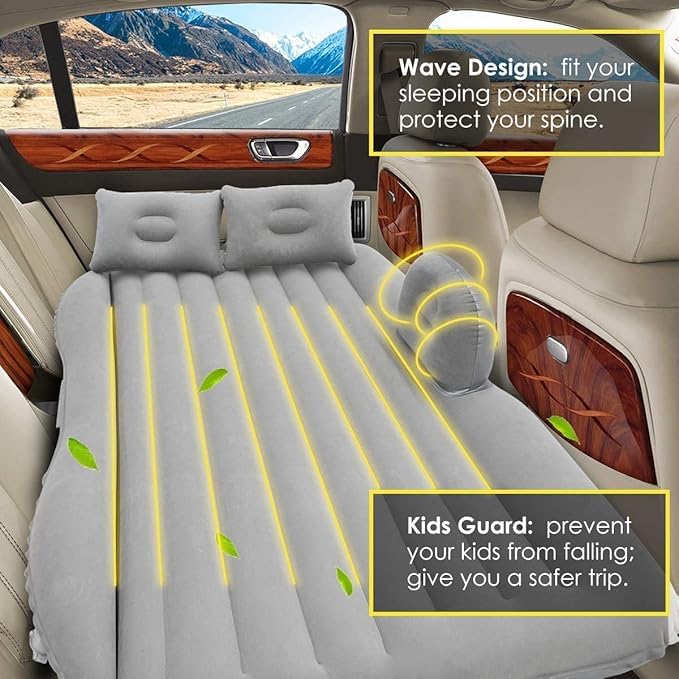 VGMAX Premium Car Inflatable Bed with Pump & 2 Air Pillow|Quick Inflatable Back Seat Bed|Car Inflatable Mattress|Car Bed Mattress| for Kids,Travel,Trip,Camping,Picnic,Pool & Beach (Grey) 1