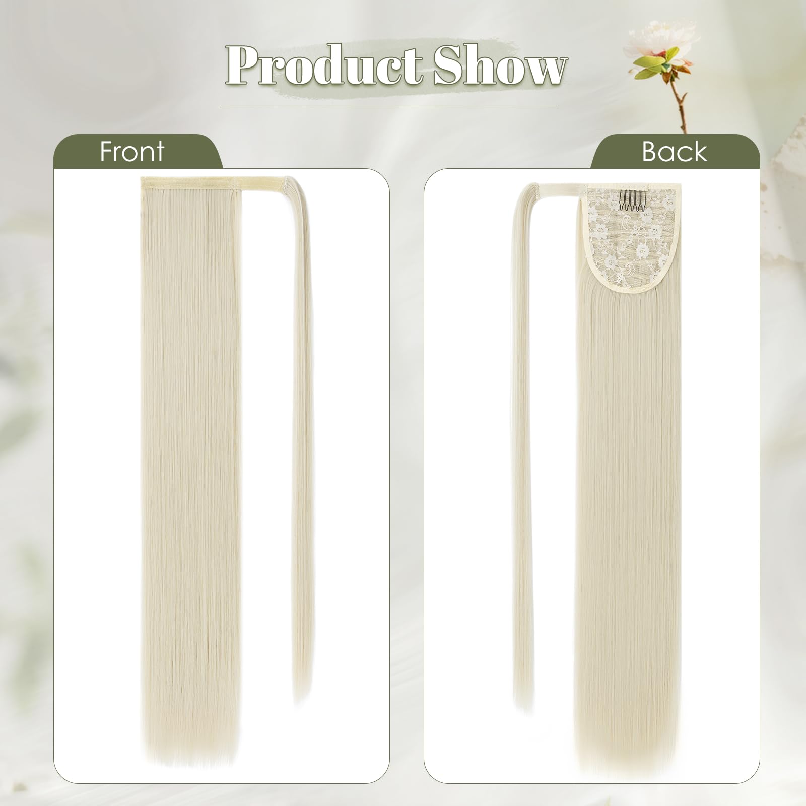Benehair 28 Inches Straight Ponytail Extension Long Wrap Around Drawstring Ponytail Synthetic Hair Extension Ponytail Light Blonde Hair Pieces for Women(Light Blonde - Image 3