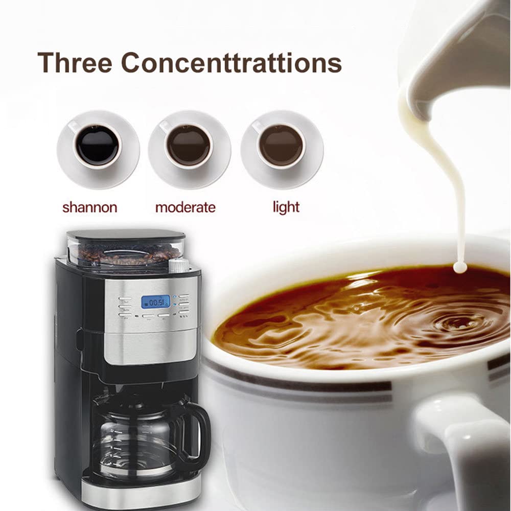 Macchina da caffè con Filtro a Goccia, Macchina da caffè Automatica con macinacaffè Integrato, appuntamento 24 Ore su 24, capacità del Serbatoio dell'Acqua 1,8