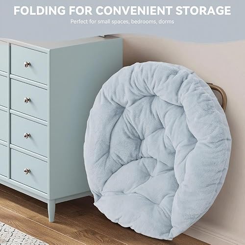 Miniatura 5 de Magshion Silla redonda plegable de gran tamaño con platillo de luna para adultos, silla grande y acogedora para dormitorio, azul