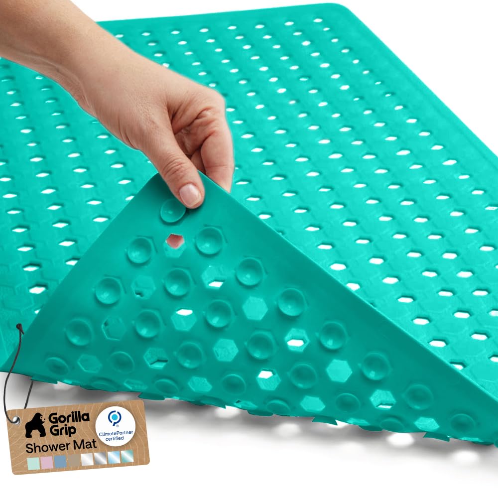 GORILLA GRIP Bath Tub Shower Mat, Bathtub Floor Liner, 35x16 Turquoise