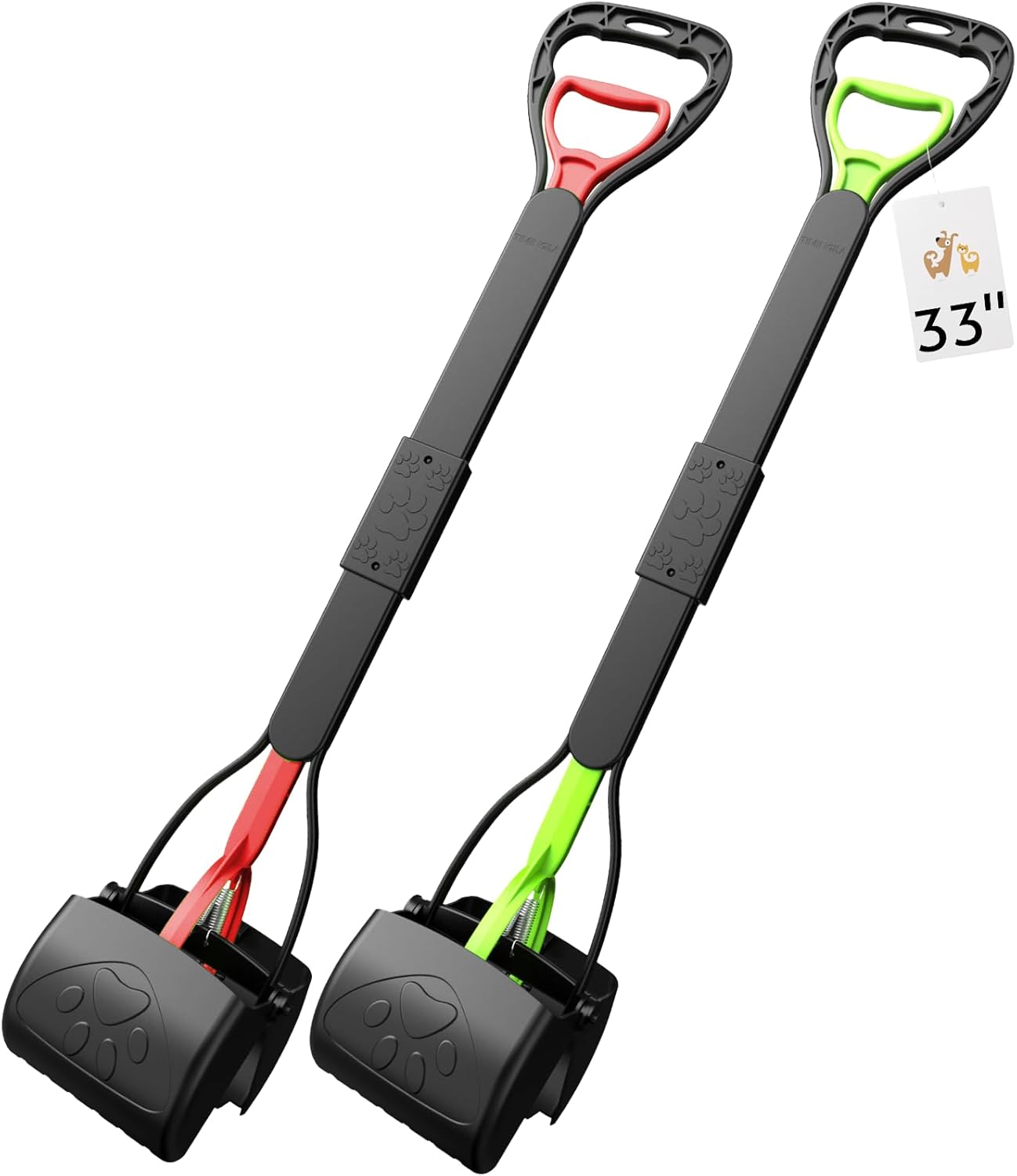 33" Pooper Scooper 2 Pack, XL Tall Handle No Touch Dog Pooper Scooper for Large Small Dogs, Durable Spring & Lightweight, Large Pooper Scooper for Dogs Heavy Duty, Portable Dog Poop Pick Up Tool