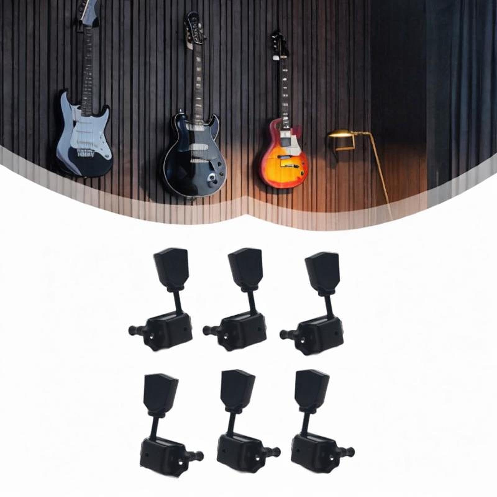 Lot De 6 Chevilles D'Accordage Guitare Semi-Fermées (3 Gauche + 3 Droite) - Noir, Pour Trou De 6mm, Guitare Électrique Ou Acoustique - 8