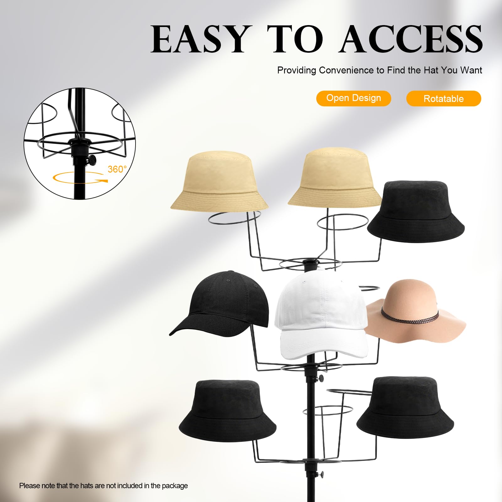 Supporto per cappelli in metallo, grande appendiabiti commerciale, per cappelli, stand indipendente, girevole per guardaroba, negozio, ufficio (57 x 170 cm)