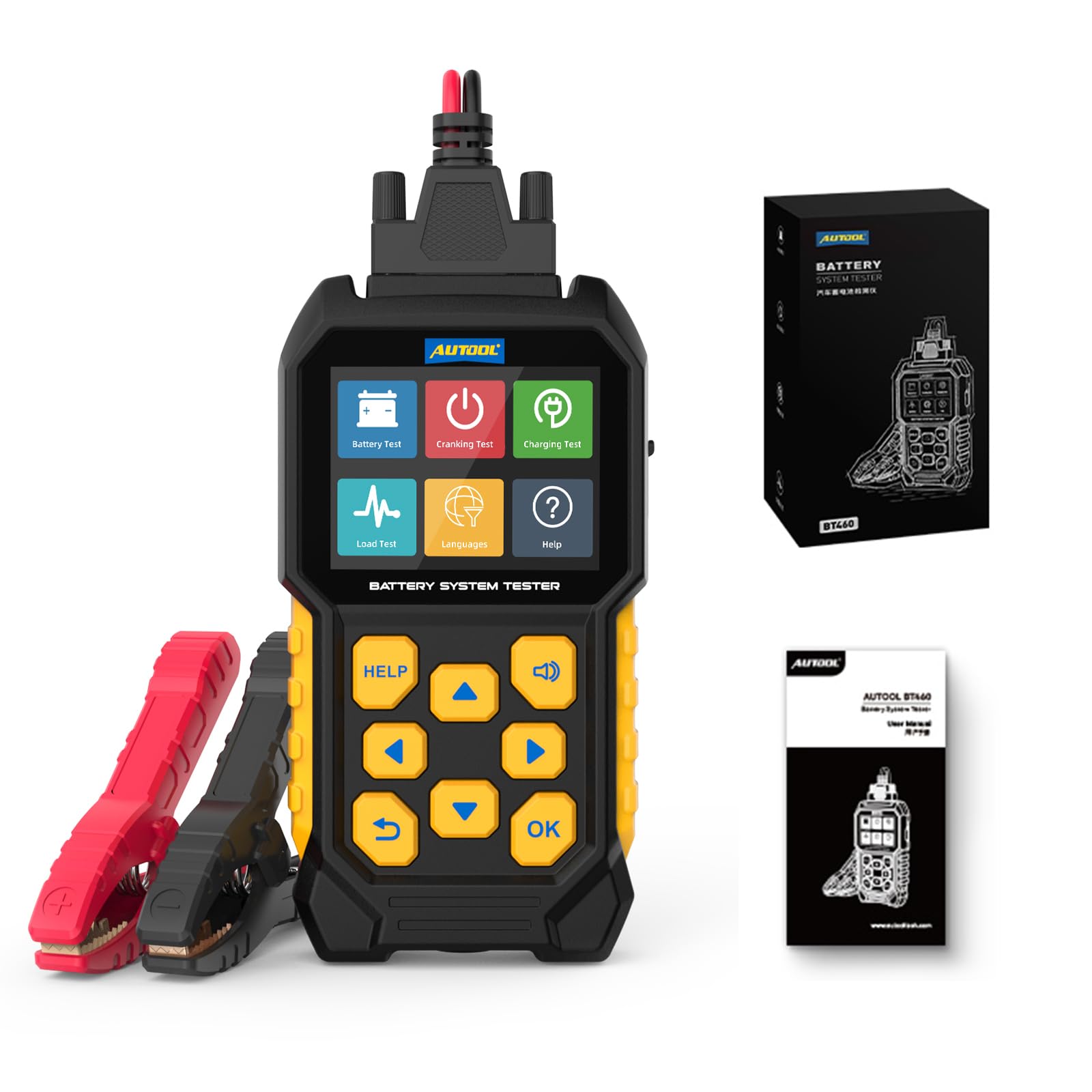 Autool Black Automotive Battery Load Tester 12V/24V 100-2400 Cca Car Battery Analyzer Charging Cranking System Tester For Heavy Duty Trucks Motorcycle Atv Suv Boat Yacht