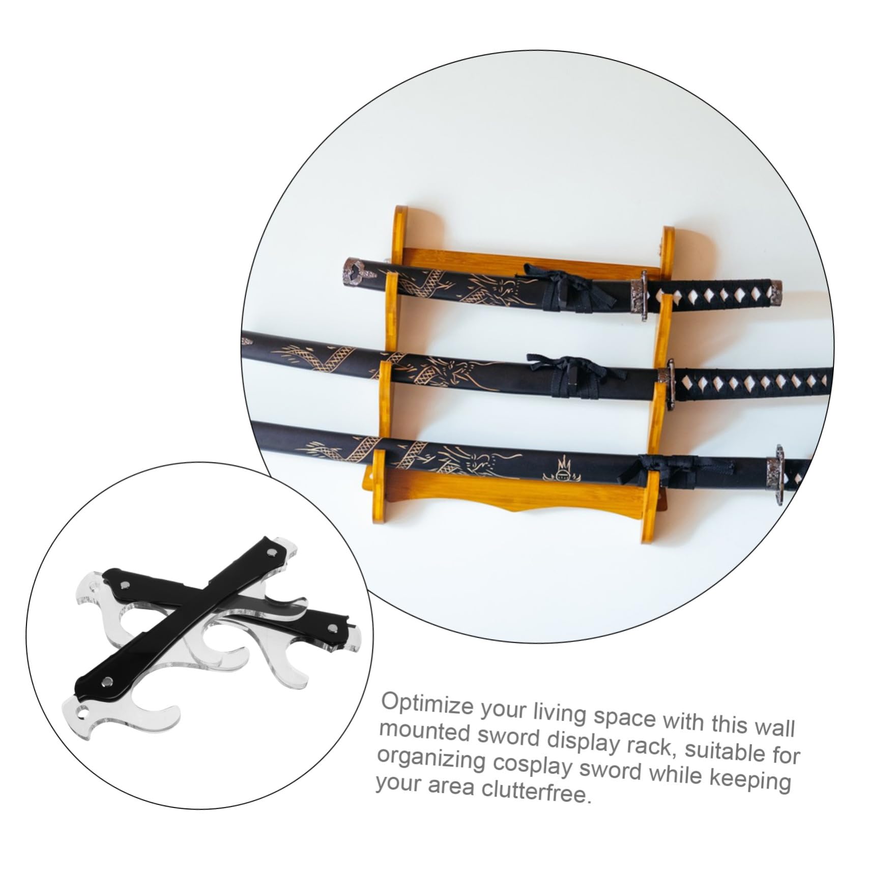KOMBIUDA Soporte de Espada de Pared 1 Par Acrílico de 3 Niveles | Montaje Horizontal, Diseño Ahorra Espacio, para Cosplay y Decoración del Hogar