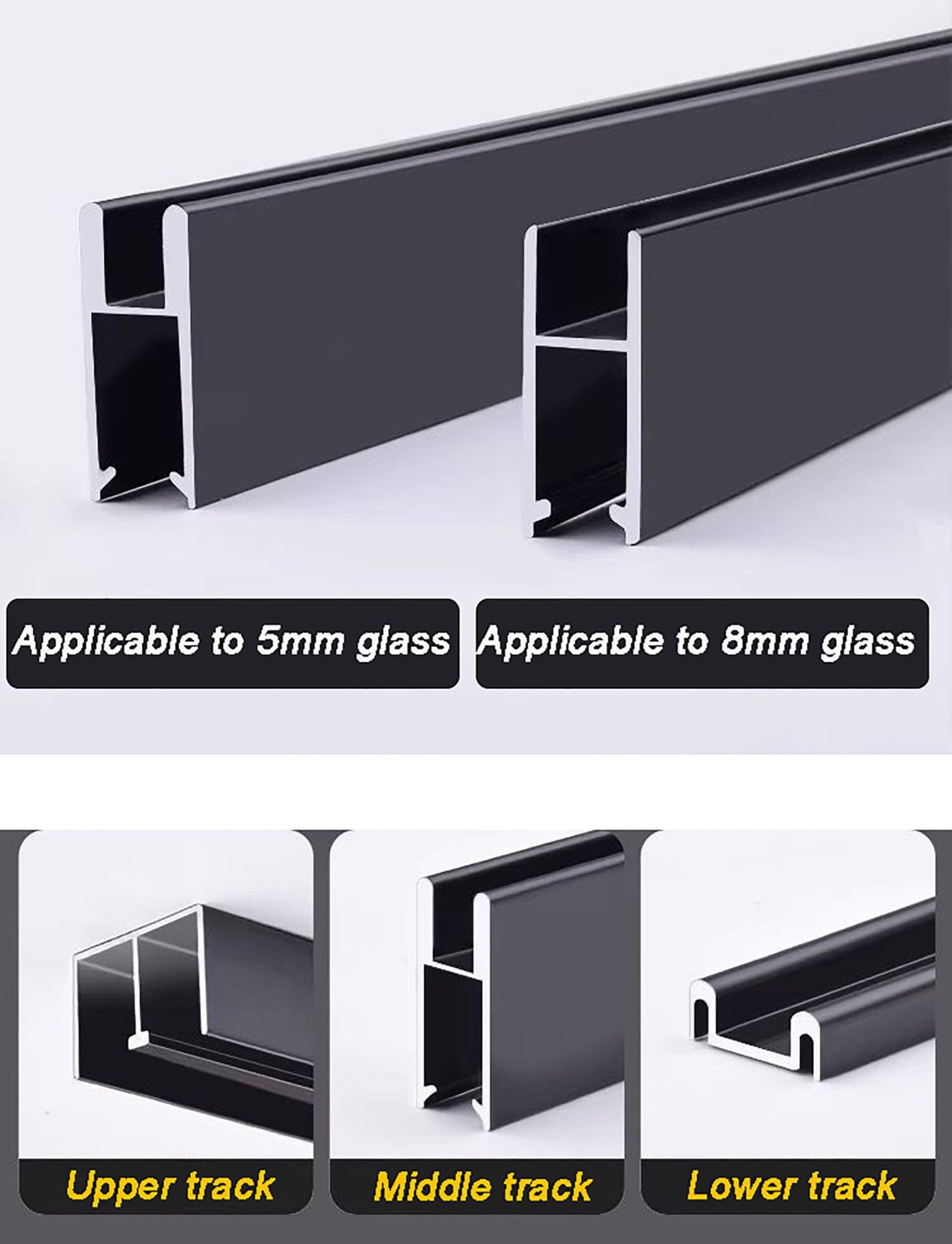 Kit ferramenta per Porte scorrevoli a Doppio Binario per vetrine/librerie/cucine da 8 mm - Rulli silenziosi e Resistenti, Binario Scorrevole per vetrine, armadi e Ante di armadi (Argento, 39