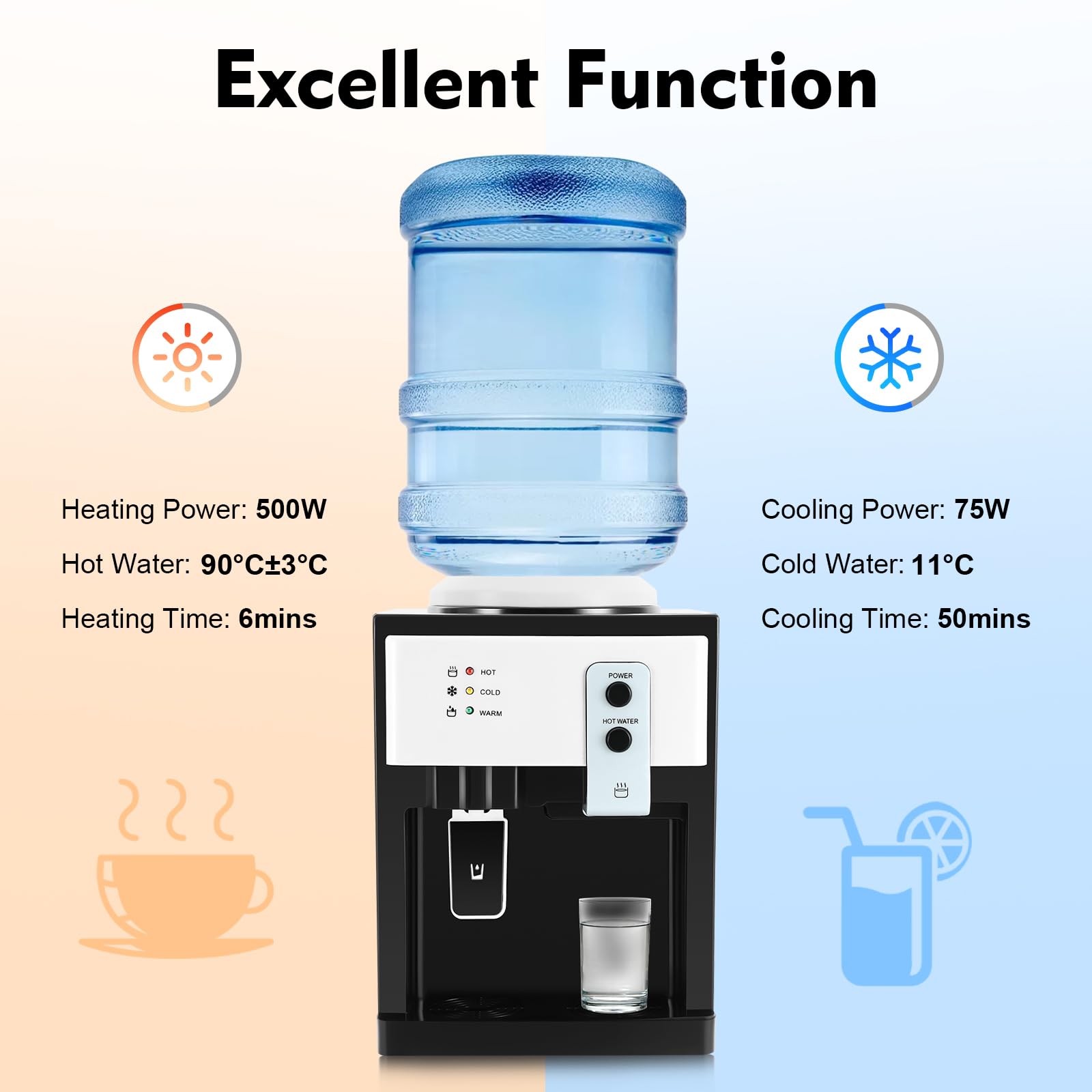 Distributeur d'eau de table - Distributeur d'eau chaude et froide - 575 W