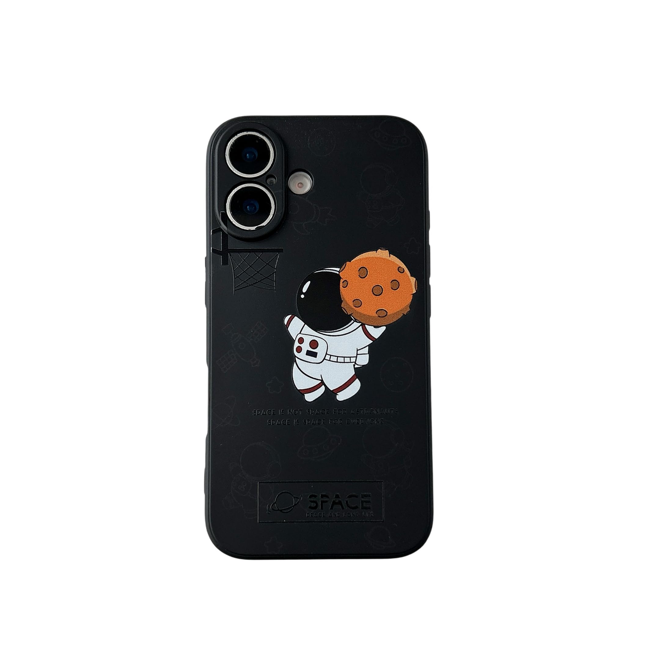 Yonds Queen - Bonita funda compatible con iPhone 16 Plus, diseño de astronauta espacial y luna, elegante, parachoques de goma TPU, antideslizante, a prueba de golpes (cesta negra, iPhone 16 Plus)