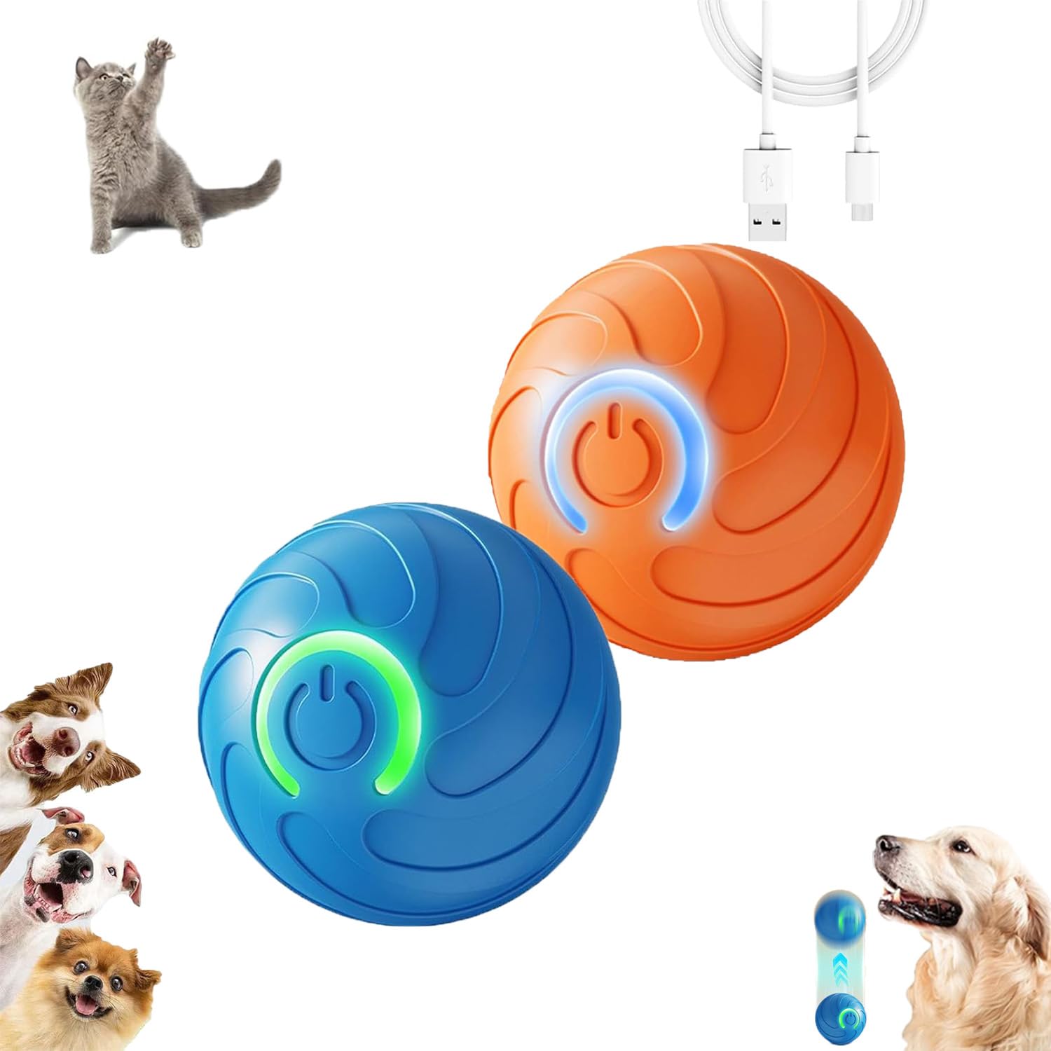 2PCS Smart Jumping Ball for Dogs Duraspin Dog Bouncing Ball Automatic Rolling Interactive Bouncing Toys for Small Dogs