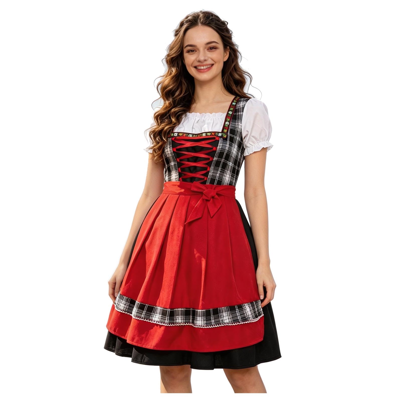 Generisch Dirndl Trachtenkleid Damen Dirndlkleid Mit Spitze Trachtenmode Inkl. Trachtenkleid Midi Trachtenrock für Oktoberfest Volksfest Elegantes Trachten Kleid für Oktoberfest Trachtenmode