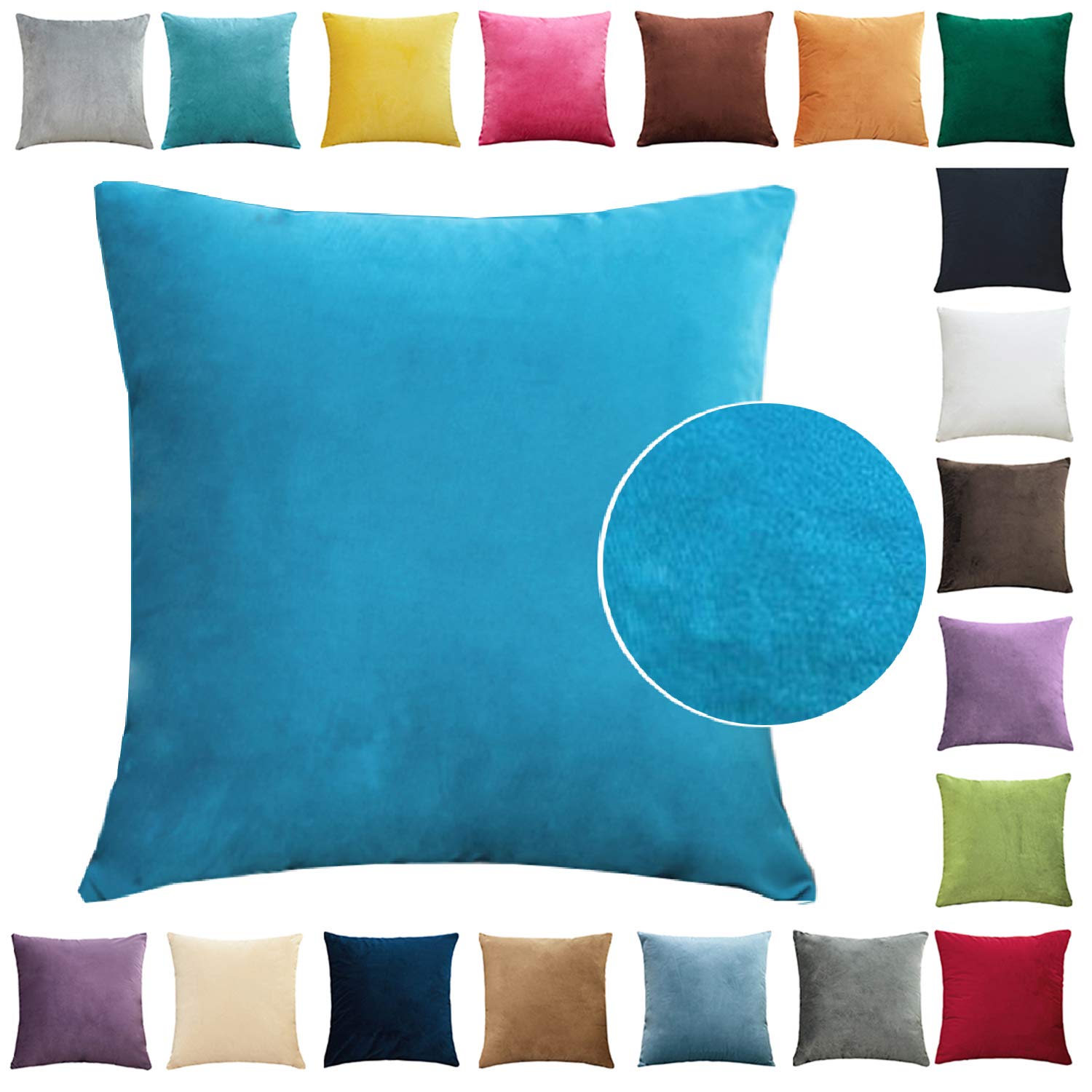 Brfash Plush Cushion Covers Throw Pillow Covers Velvet Soft Square Cushion Sofa Bed Home Car Decorative Pillowcases Invisible Zipper Mediterranian Blue 22"x22"/55X55CM