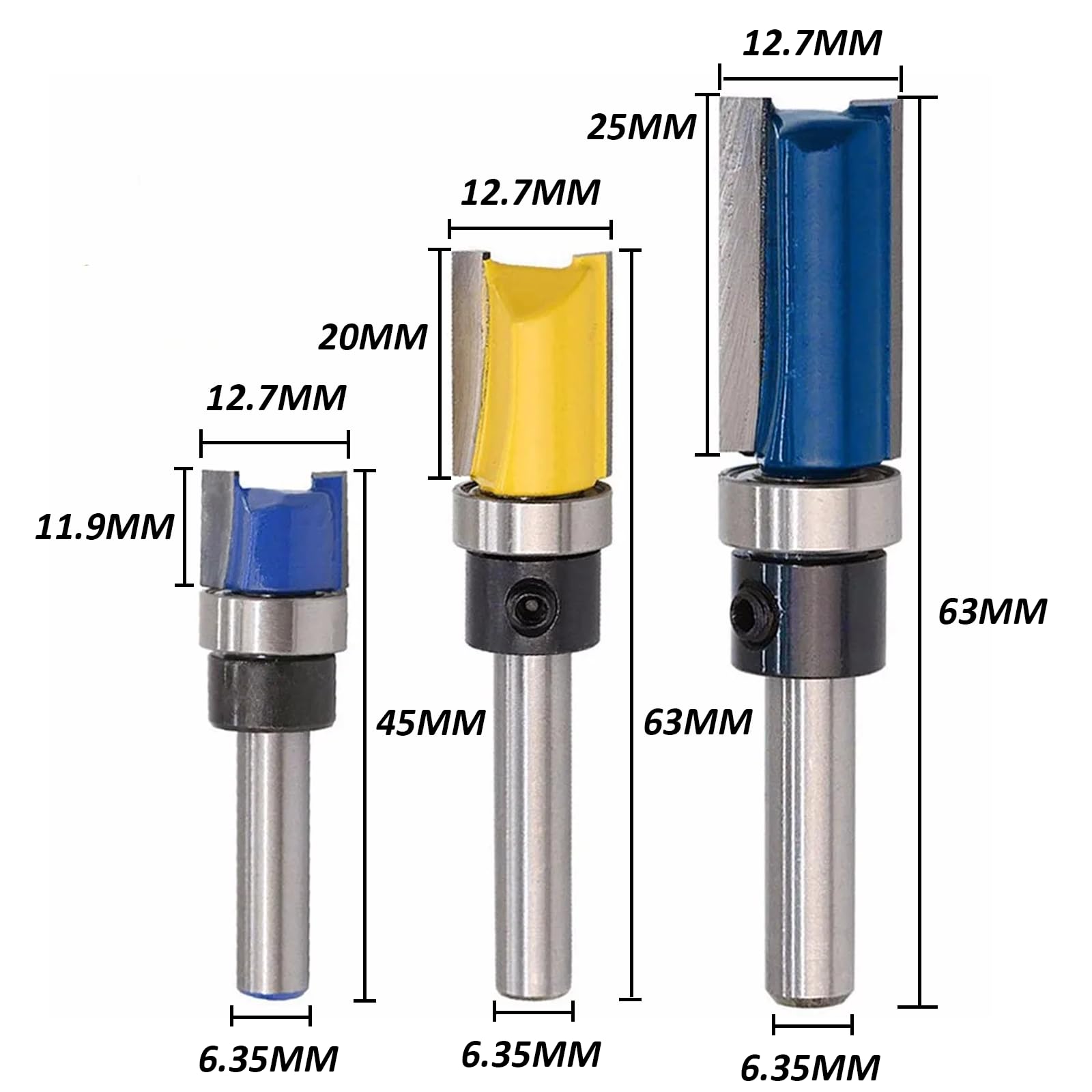 Bohaner 3Pcs 1/4 Inch Shank Flush Trim Router Bits Set Woodworking Tool Top Bearing Router Bits Woodworking Milling Cutter Tool - Image 2