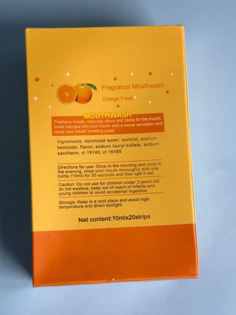 Mini Mouthwash Bulk, Portable Travel Mouthwash Bulk, 0.35fl.Oz, Individually Packaged, Easy to Carry, is A Must-Have for Work, Travel, Dating (Orange, 20pcs)