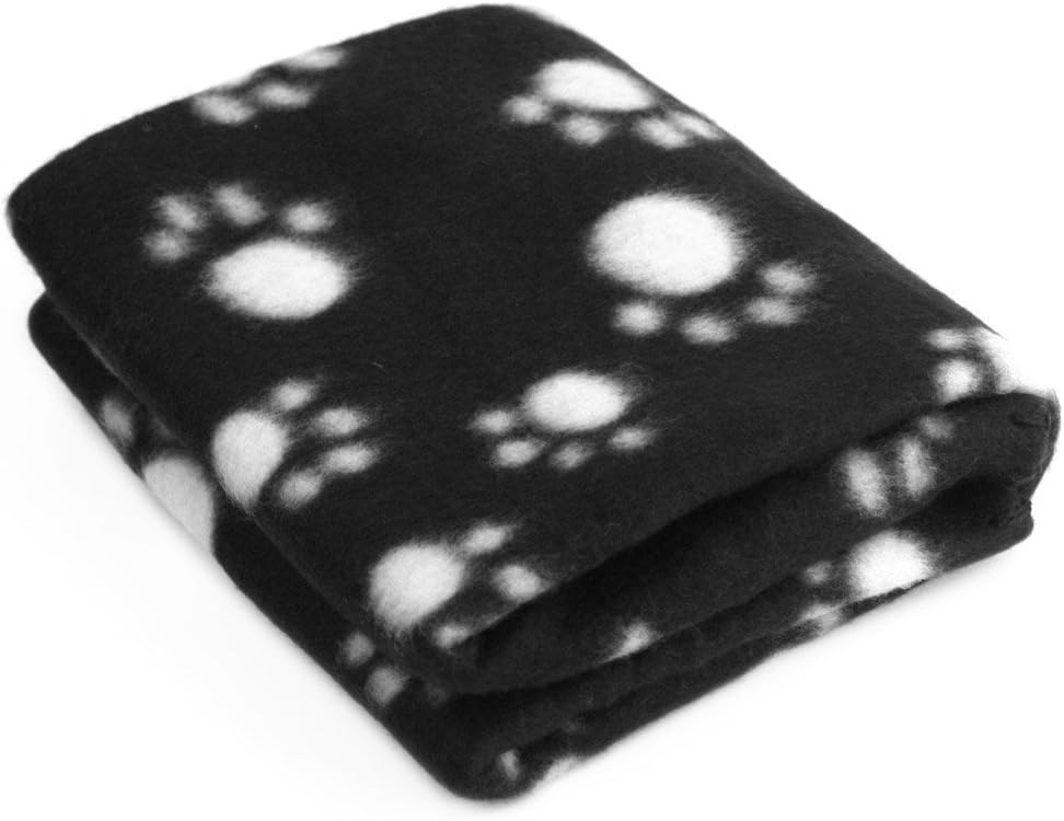 Warm Dog Cat Puppy Kitten Fleece Blankets Sleep Mat Pad Bed Cover with Paw Print Cushion Soft Pet Blanket for Small Animals (Black)