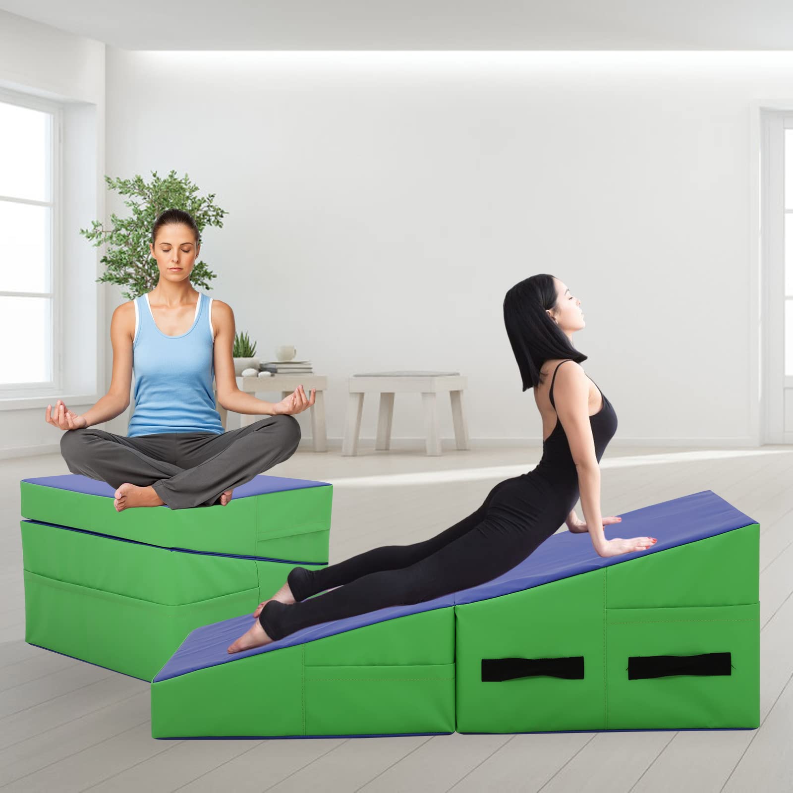 Tappetino da ginnastica, 121 x 61 cm, con superficie antiscivolo in PVC, per bambini e adulti, pieghevole, per ginnastica domestica, con manici