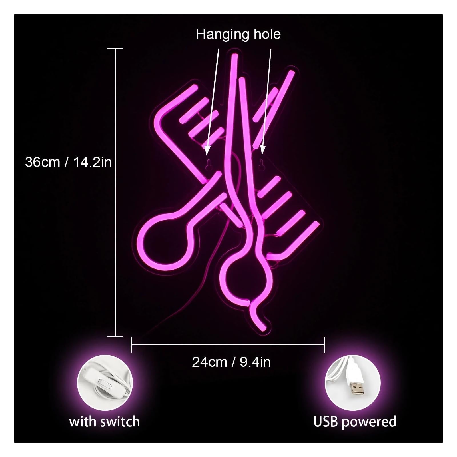 lampe au néon Ciseaux pour enseigne au néon pour salon de coiffure fête beauté magasin hôtel décoration murale pour fenêtre suspendue(Rose)