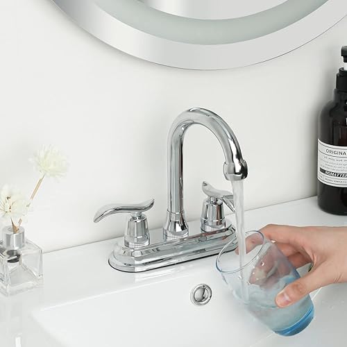 Miniatura 4 de SOLVEX SP-40103 - Grifo de lavabo de baño de 2 manijas, 4 pulgadas, grifo de baño de 3 agujeros, cromado, grifo de lavabo de baño con manija de