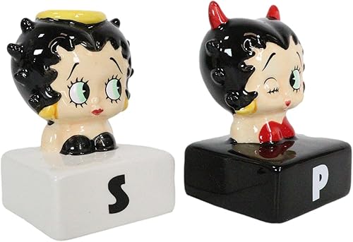 Miniatura 6 de Ebros Gift Novedosa colección de Betty Boop con halo y cuernos de cerámica cómica de sal y pimentero, juego de figuras coleccionables americanas
