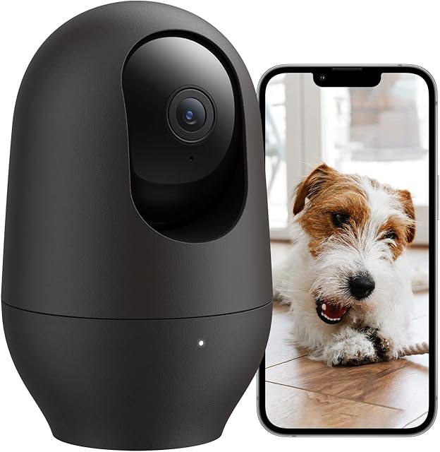 nooie Pet Camera 2K, 360°Pan/Tilt Wi-Fi Baby Monitor with Phone App, Indoor Security Camera, AI Motion Tracking, Night Vision, Two-Way Audio, Compatible with Alexa/Google Home