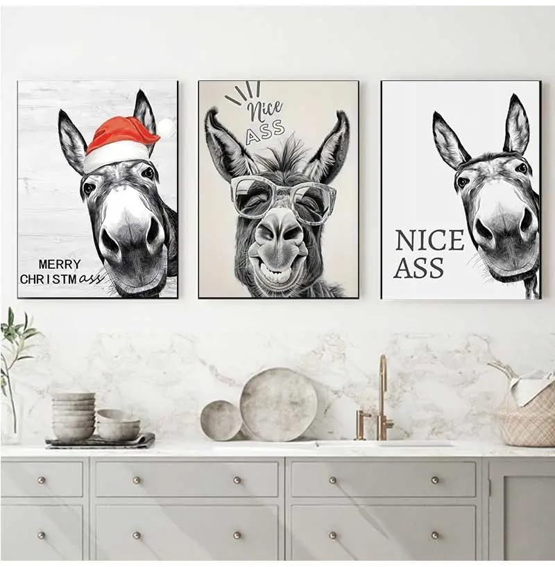 LMYSXAOZ Póster y láminas Vintage de Burro, Cita Divertida sobre un Buen Trasero, Lienzo con Mensaje Gracioso, Arte de Pared para decoración de baño, Oficina y hogar (30x40cm-3 Piezas)