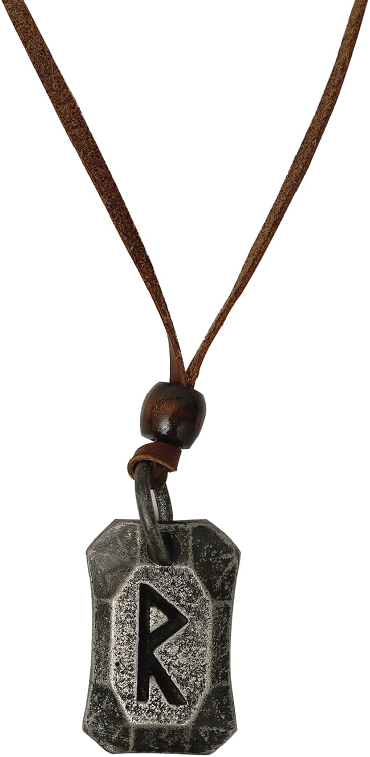Viking Runes Pendant | Rune Necklace with Adjustable Leather Cord | Nordic Jewelry for Men & Women, Valentine Gift
