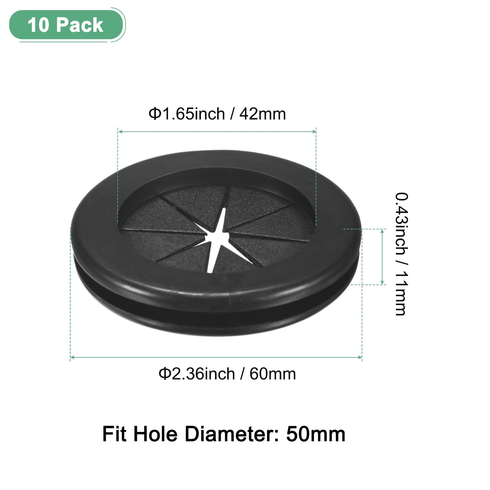 M METERXITY 10-Pack Rubber Grommets for Wiring 50mm Desk Grommet Double-Sided Flexible Cable Cord Grommet Desk Hole Cover for Cables/Wires Through Protection [Black - Image 3