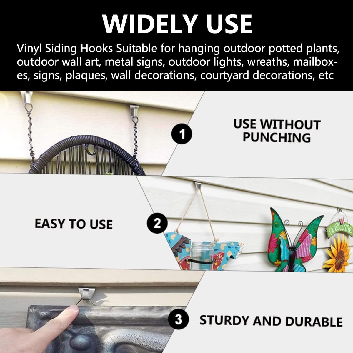 Outdoor Hooks for Hanging Vinyl Siding Clips, Plants, Wall Planters, Curtains, Mailboxes - Siding Tools (50pcs)