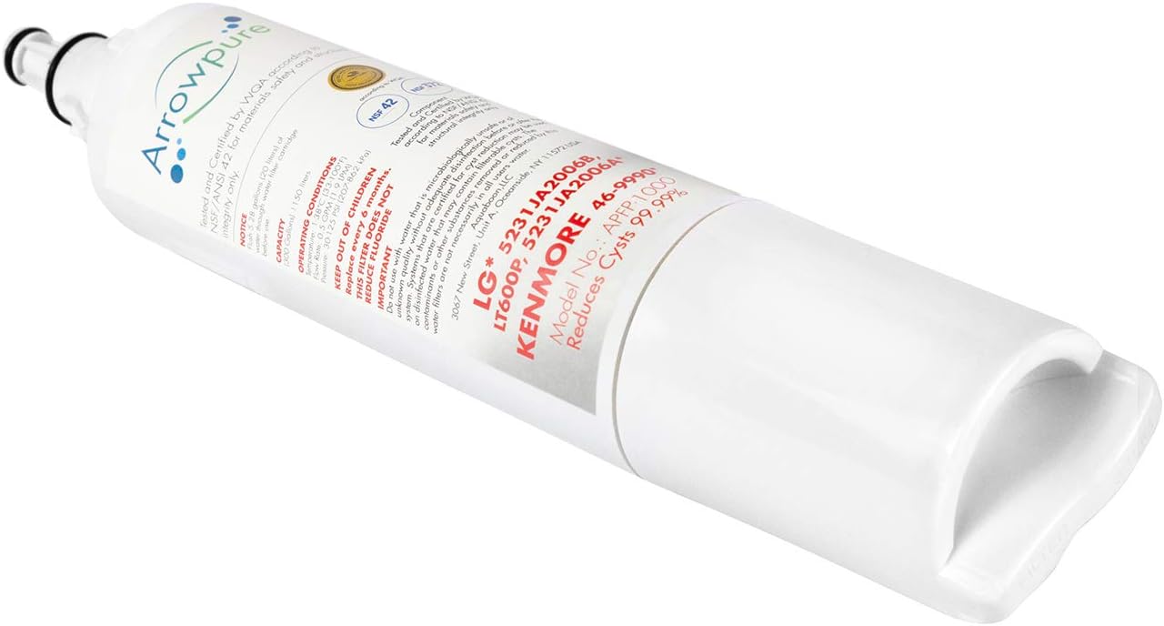 Arrowpure Premium LT600P Refrigerator Water Filter Cartridge | Certified According to NSF 42&372 | Compatible with LG 5231JA2006B, 5231JA2006A, 5231JA2006A-S, 46-9990, LMX25981ST, LFX25960ST, 6 Pack