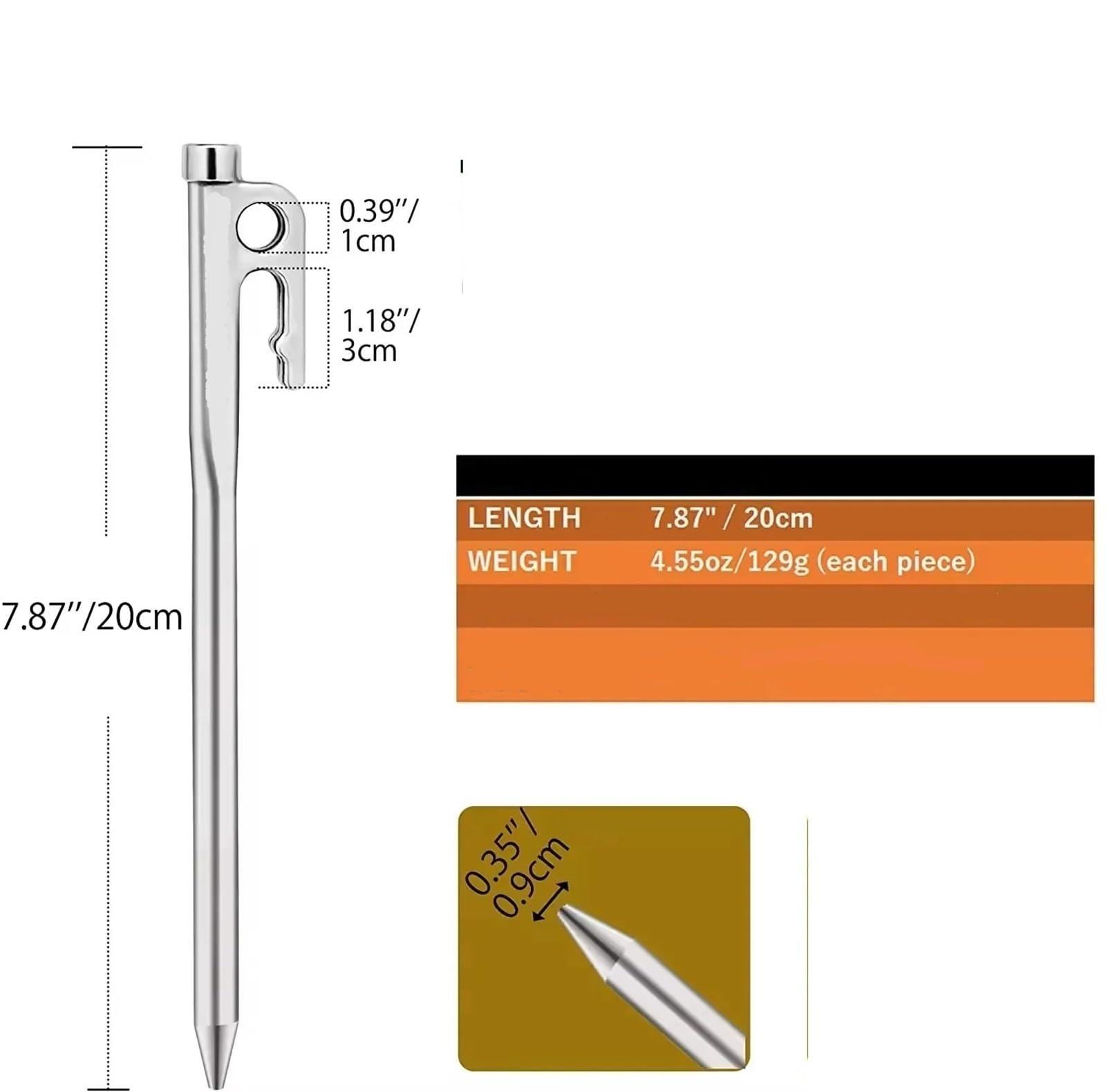 Piquets de Tente, Kits d'accessoires de Camping Haute résistance Clous Tente d'extérieur Piquets randonnée en Acier Inoxydable