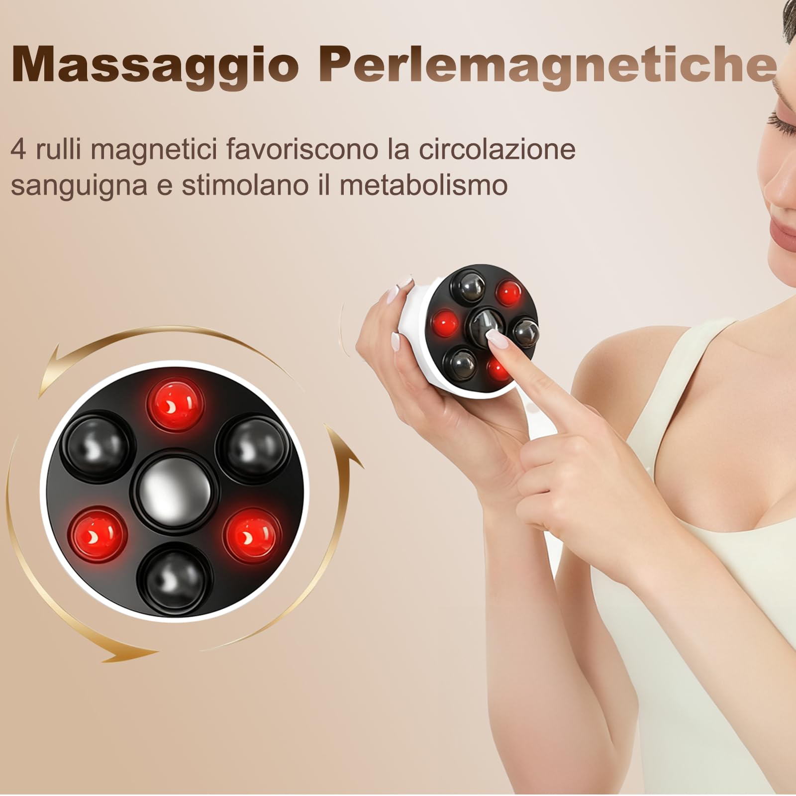 Massaggiatore Anticellulite, Massaggiatore Elettrico per Addome, Glutei, Gambe, Schiena, Favorisce L'aumento Circolazione Sanguigna, Luce Rossa e Perlinemagnetiche