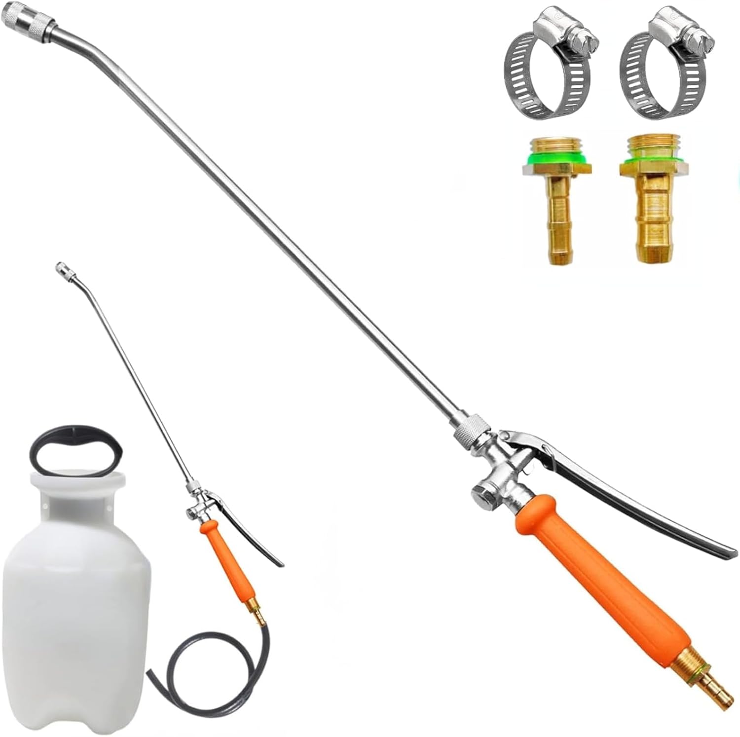 Metal Sprayer Wand Compatible with Pump Sprayer,1/4" & 3/8" Brass Barbs Sprayer Wand Replacement, Stainless Steel Sprayer Wand with Shut off Valve & 2 Hose Clamps (2 PCS)