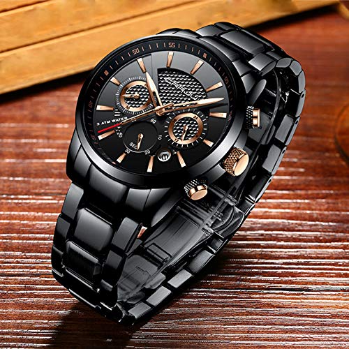 CRRJU-Mens-Business-Casual-Chronograph-Quartz-Waterproof-Wristwatch-Black-Leather-Strap