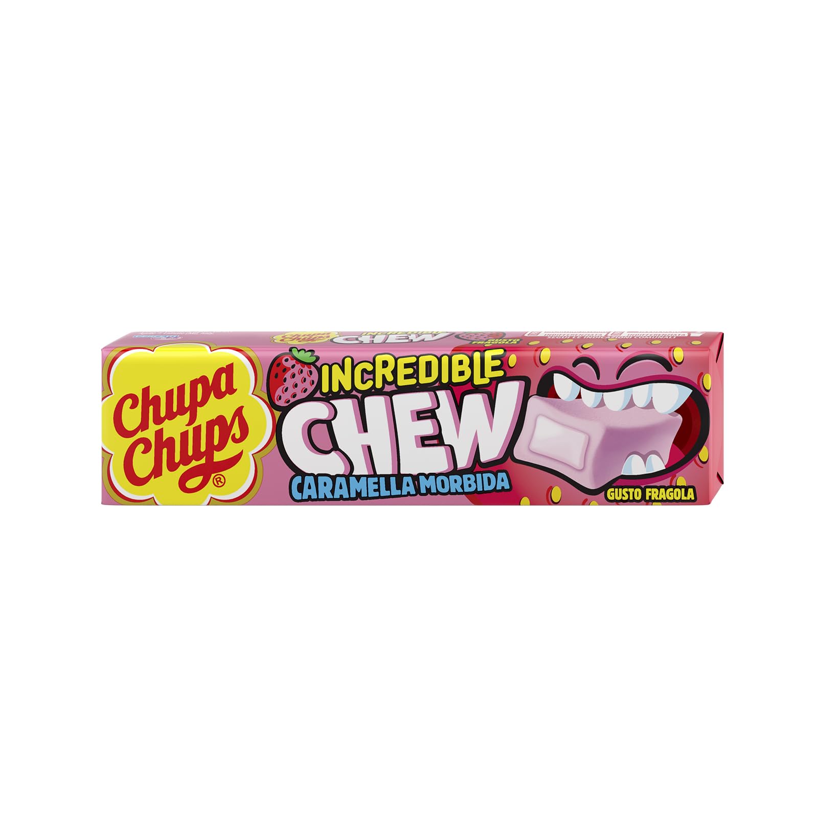 Chupa Chups Incredible Chew Strawberry, Gusto Fragola, Caramelle Morbide, Confezione da 20 Stick, Incredibile Esplosione di Gusto
