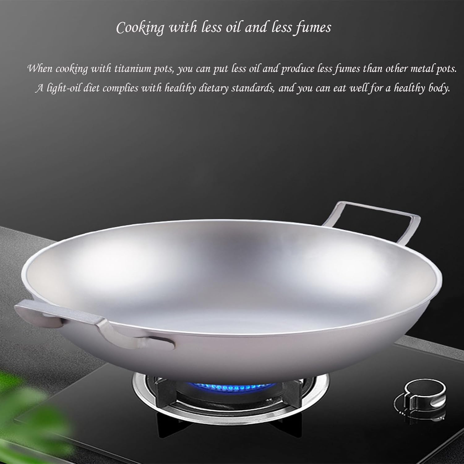Titanium Pot, Household Cooking Double-Ear Wok Non-Stick Pot Uncoated Pot Lightweight Household Wok, Kitchen Utensils,A-38cm