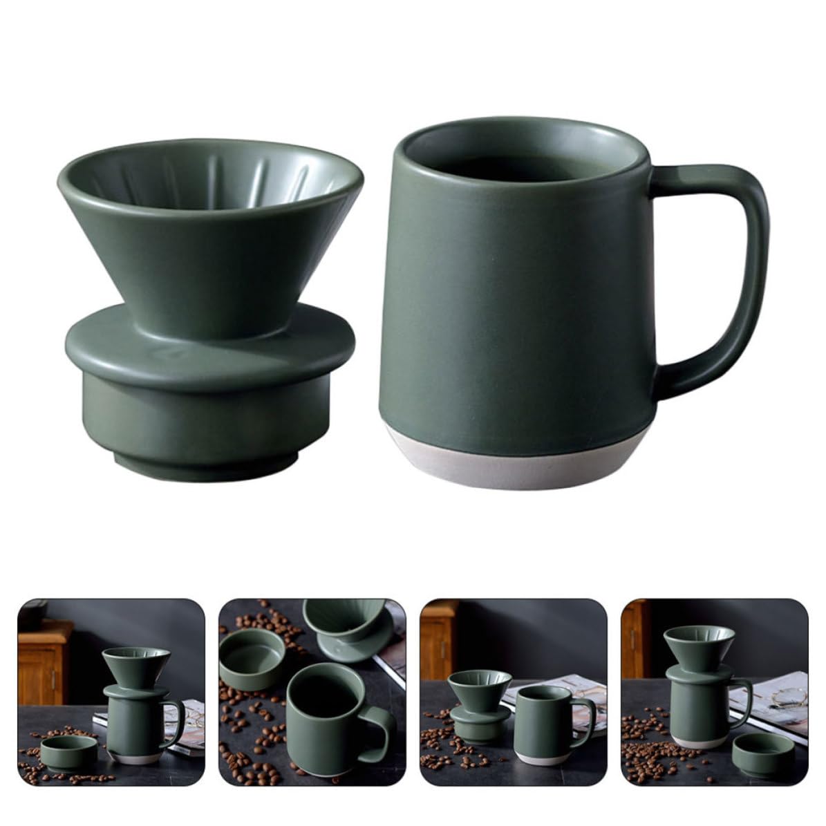 PRETYZOOM Taza de Filtrado de Café Función de Cerámica Verde Filtro Fino y Diseño Portátil de Forma Práctica preparar para Leche