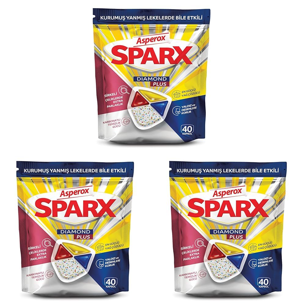 Asperox Sparx Diamond Plus 40'lı Bulaşık Makinesi Deterjanı (3 paketi)