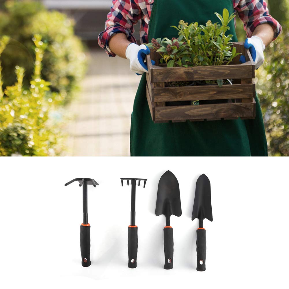 Set di attrezzi da giardino con rastrello per pala da giardino, resistenti, antiruggine, per diserbo, allentamento del terreno, piantagione di fiori, ferro, plastica, 4 pezzi,